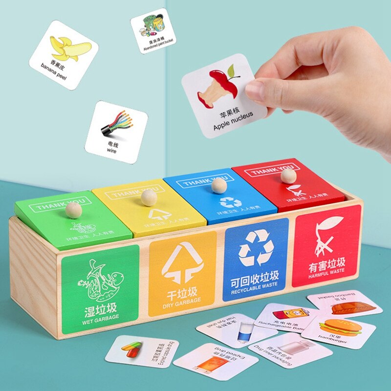 Garbage Sorting Toy Early Educational Toys Mini Trash Can Clean Trash Sorting Learn Basic Life Skills