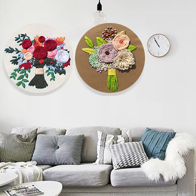 3D Europe Embroidery Kits Bouquet Cross Stitch Kit With Embroidery Hoop Bordado Iniciante Decoration Paintings DIY Sewing Supply