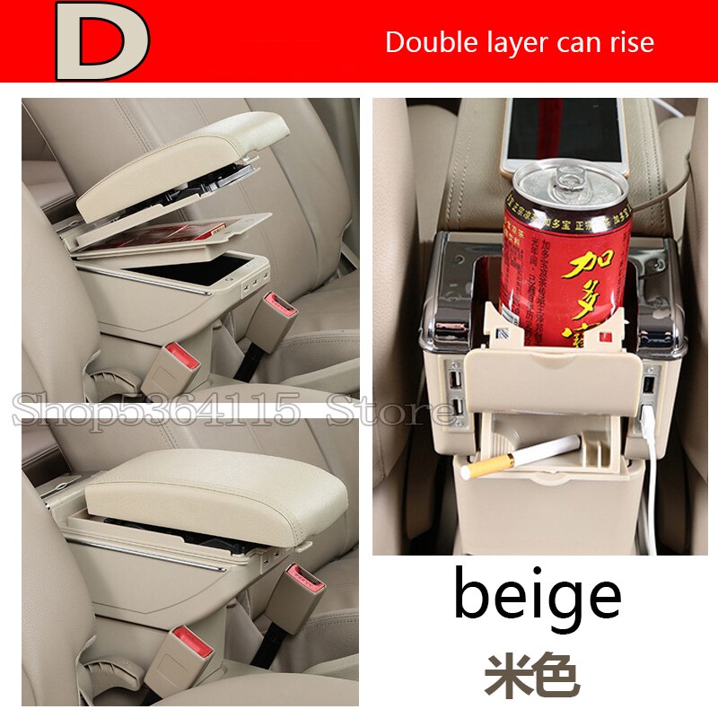 For Fiat 500 armrest box USB Charging heighten Double layer central content holder ashtray accessories