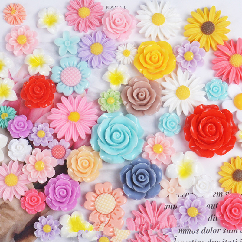 10-50 stk blandet blomst flatback plan harpiks farve diy håndværk leverer telefon shell dekor patch patch ornament ornament hår tilbehør