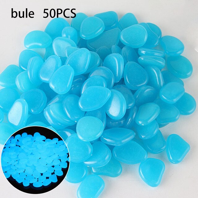 50PCS Luminous Stone Luminous Stone Gardening Aquarium Landscaping Cobblestone Blue Purple 50*Fluorescent Pebble Stones: Blue