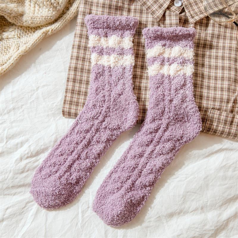 One Pair Arrivals Twist Coral Fleece Socks Female Kawaii Tube socks Autumn Winter Cute Warm Fluffy Sleeping Floor Socks: R