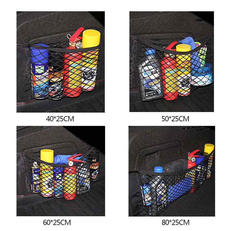 Universal Storage Bag Car Back Rear Mesh Elastic String Trunk Seat Net Magic Sticker Pocket Cage Auto Organizer Seat Back Bag