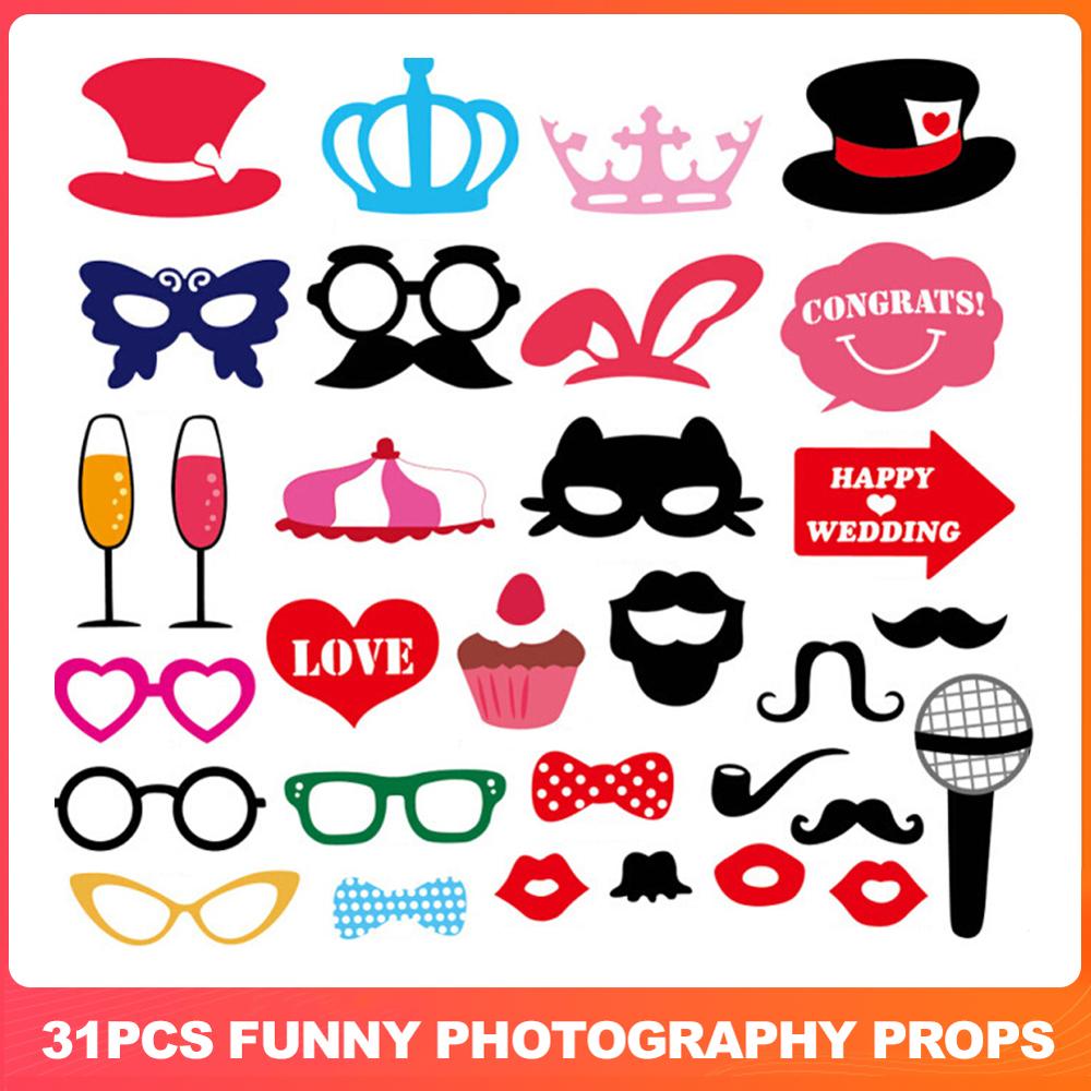 31 stuks grappige bruidstaartdecoraties, fotohokje-accessoires, snor, lippen, bril, masker, fotoaccessoires, bruiloftsfeestbenodigdheden
