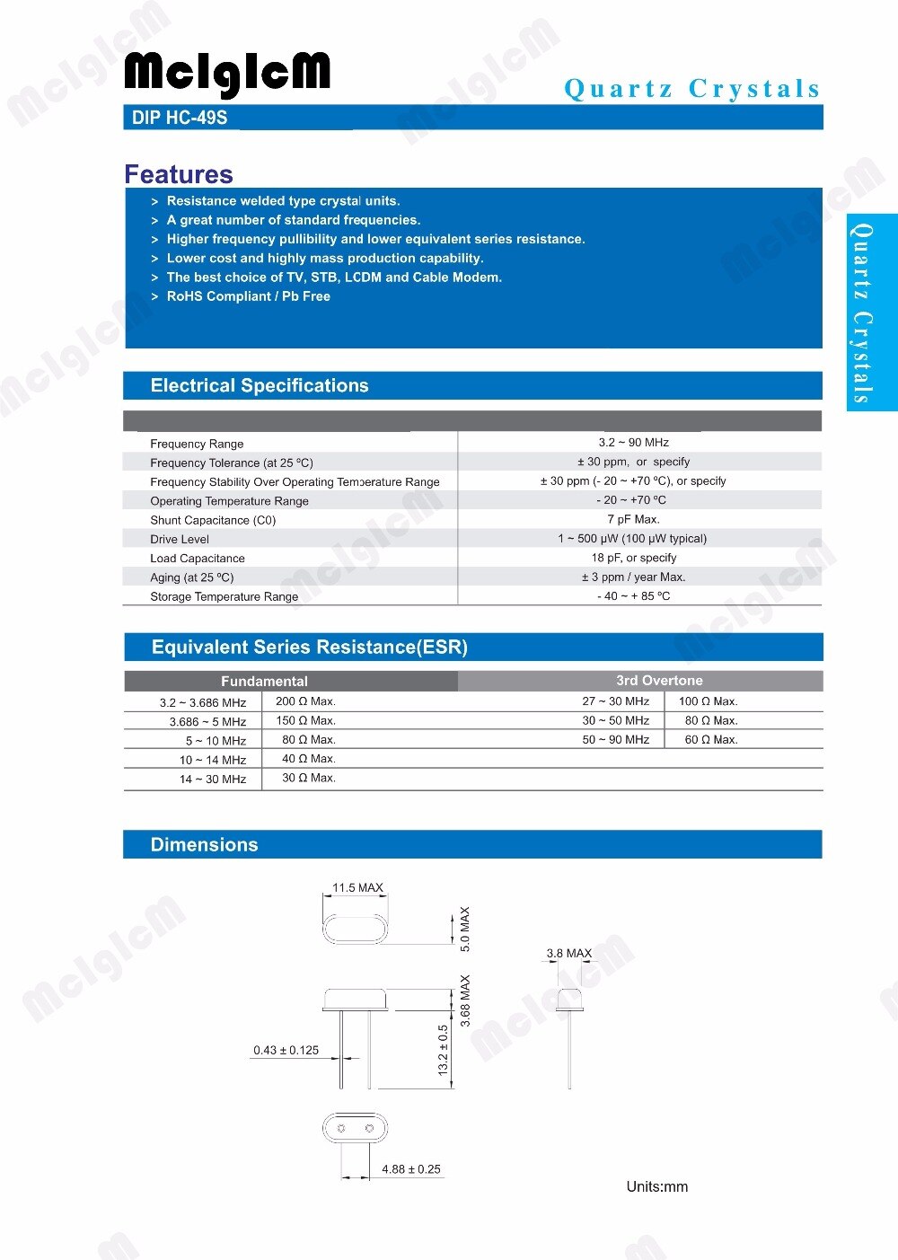 1000 stk hc -49s 27.12 mhz 20 ppm 20pf kvartsresonator