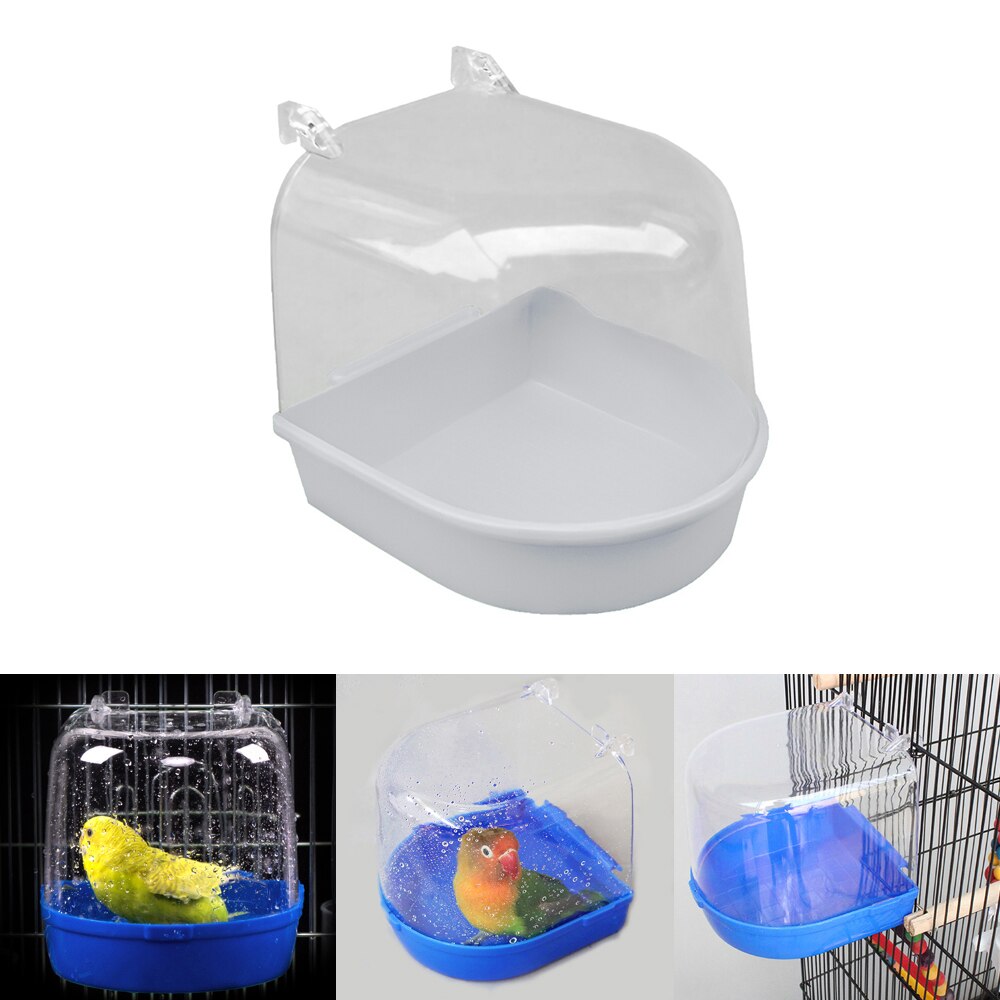 1pc plast fugl vandbad boks badekar papegøje til undulat lovebird fugl kæledyr bur hængende skål parakit fuglbad: Hvid