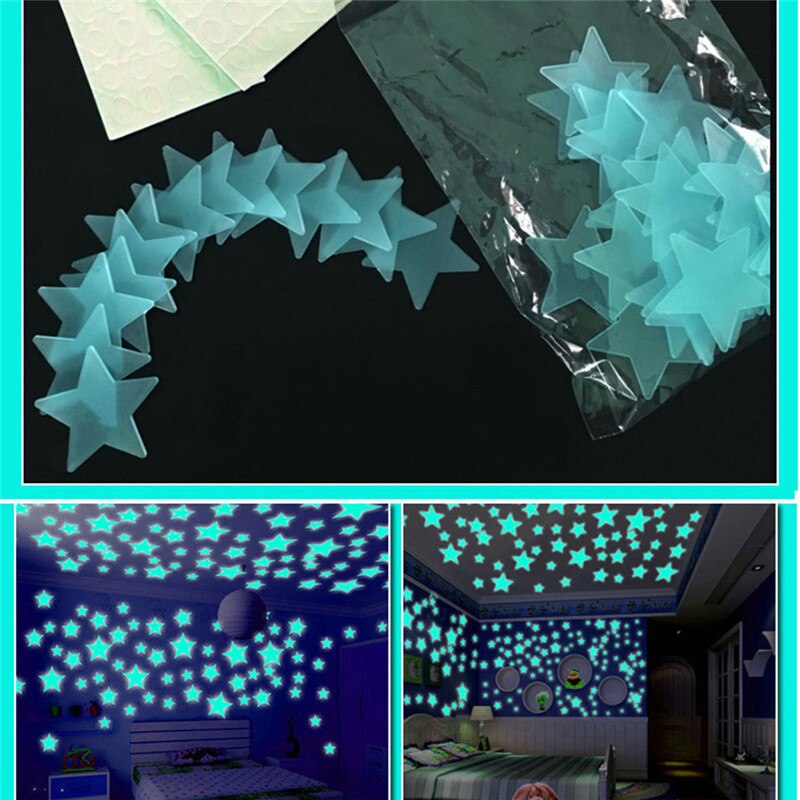 Étoiles lumineuses en 3D créatives 100 pièces | Décor amovible pour Art Mural, décoration de chambre de bébé, fête de jardin: Blue