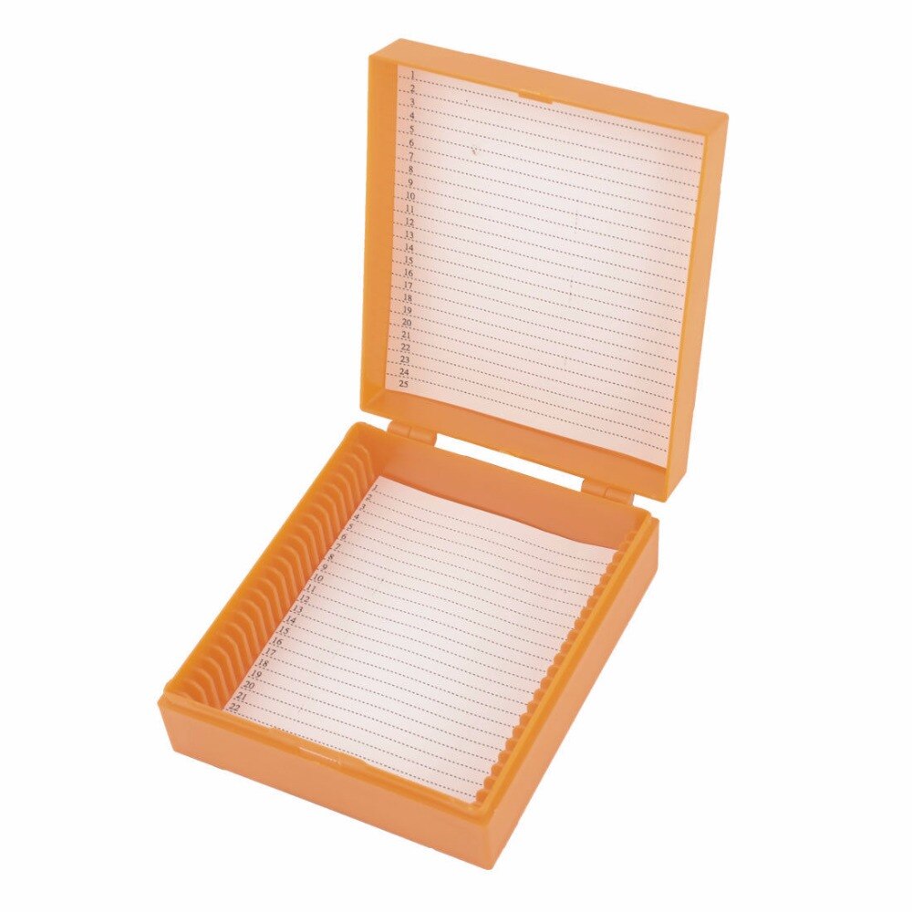 Orange blue white Plastic Rectangular Microscope Glass Slide Box for 25 Slides