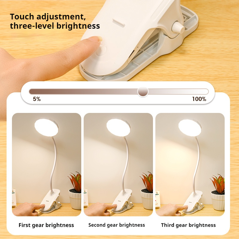 Lampada da tavolo a portato portatile con clip Lampada da scrivania con clip ricaricabile USB Lampada da lettura per letto Luce notturna tocco 3 modalità di attenuazione Luce di protezione degli occhi