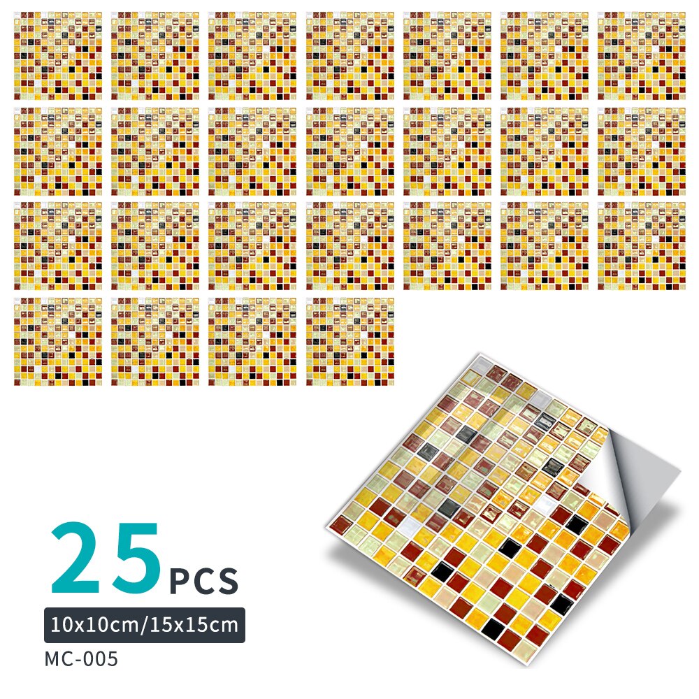 Mosaikk veggklistremerker kjøkken bad fliser klistremerker vanntette europeisk stil bad simulering kunst fliser klistremerker: 15 x 15 cmx 25 stk