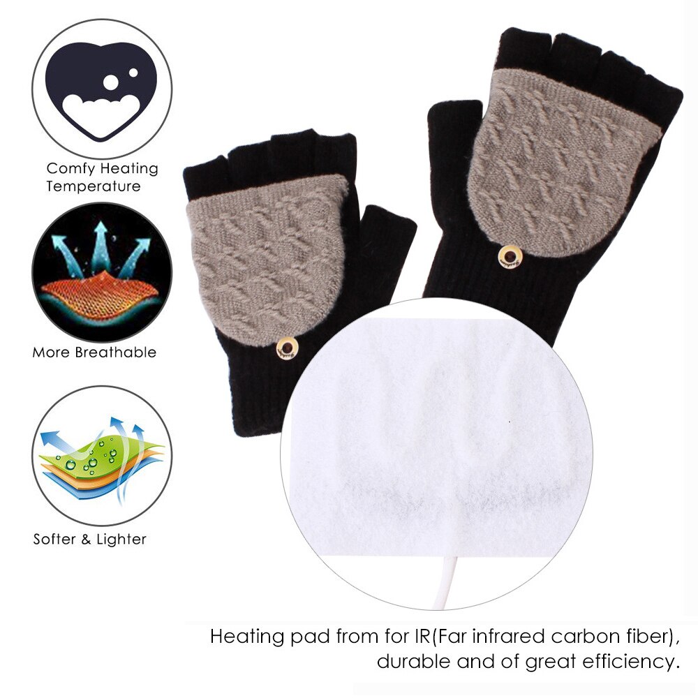 Guanti riscaldanti elettrici USB scaldamani scaldamani mano computer portatile mezze dita lavorate a maglia guanti caldi invernali ufficio interno