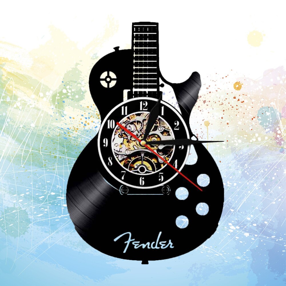 Guitar Shape Wall Clock Vinyl Record Wall Clock Living Room Wall Hanging Clock (without Lamp Shipment without Battery)