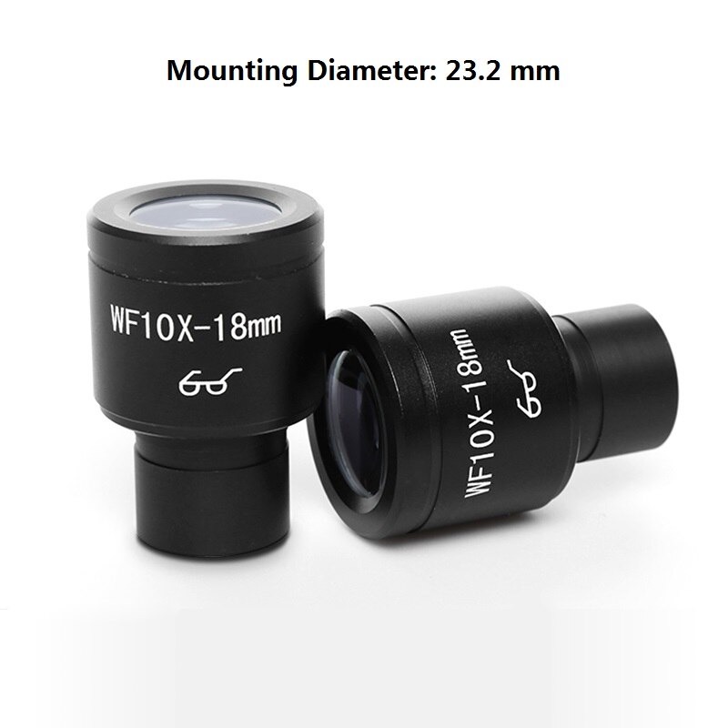 One Pair WF10X 18mm Microscope Wide Angle Eyepiece Wide Field Eyepiece Lens for Biological Microscope Mounting Diameter 23.2mm