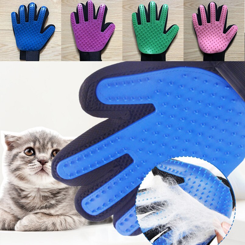 Guante de cepillo azul para animales y gatos, cepillo de limpieza, guantes de silicona para dedos para gatos, perros, removedor de pelo de mascotas, guante para acicalamiento de gatos