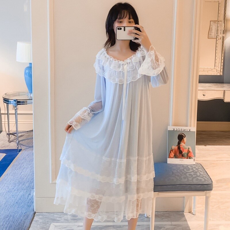 Vrouwen Lolita Night Jurk Prinses Nachtkleding Multilayer Kant Mesh Romantische Vintage Victoriaanse Nightgowns Nachthemd Lounge Wear
