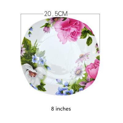 Porcelain &amp; Ceramic Dinner Plate Round 8 Inches Wedding Kitchen Tableware Steak &amp; Cake Dessert Dishes Rose Dish: Style 6