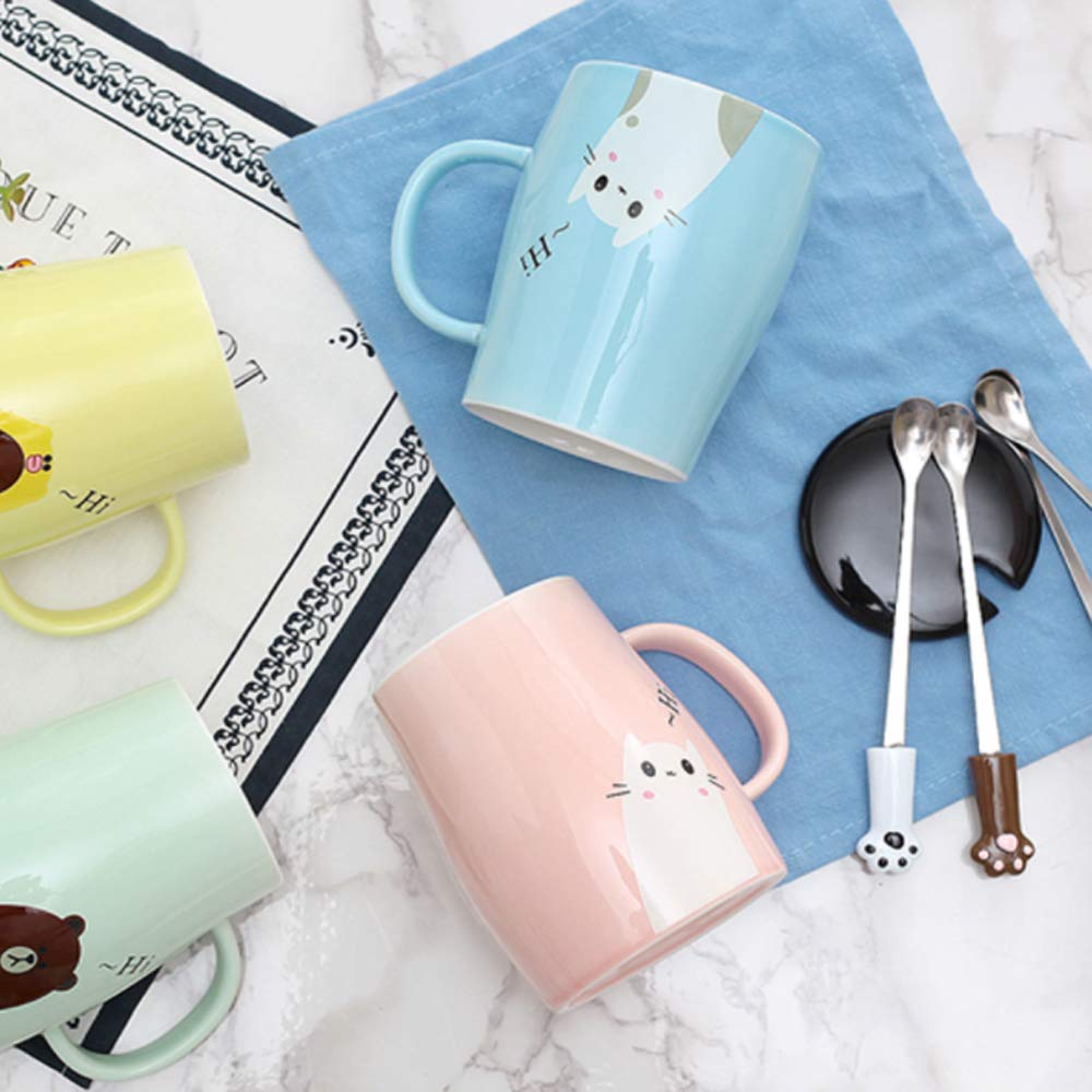 roze kat hittebestendig cup kleur cartoon met Lepel kitten melk koffie keramische mok kinderen cup kantoor