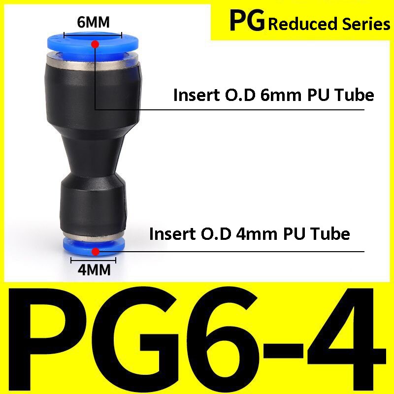 Pneumatiske fittings fitting plastkoblinger pu  pg 4mm 6mm to 8mm 10mm luft vannslange rør push-in rett luft hurtigkobling: Gjennomsiktig