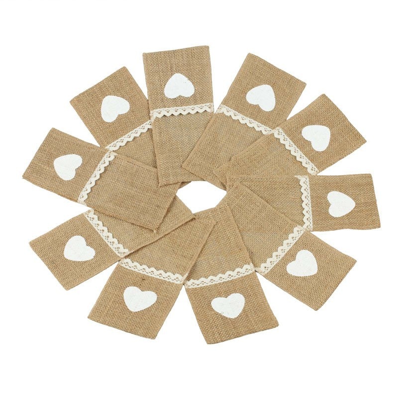 1pcs Jute Hessian Burlap Linen Lace Cutlery Holder Vintage Birthday Wedding Party Christmas Decorations Tableware Supplies 62447