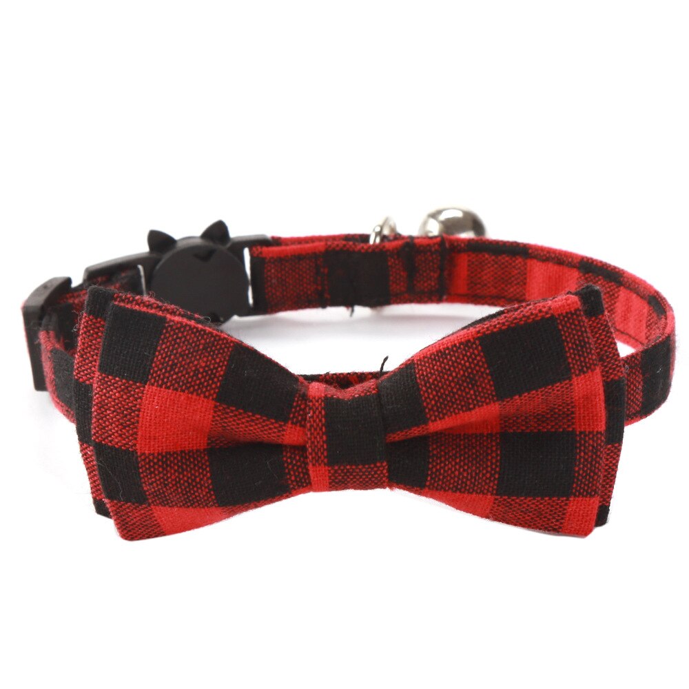 Fargerik rutenett kattehalsbånd bomull stripet sløyfe halskjede bulldog chihuahua sløyfe valp liten hund fest bandana halsbånd: Rød svart