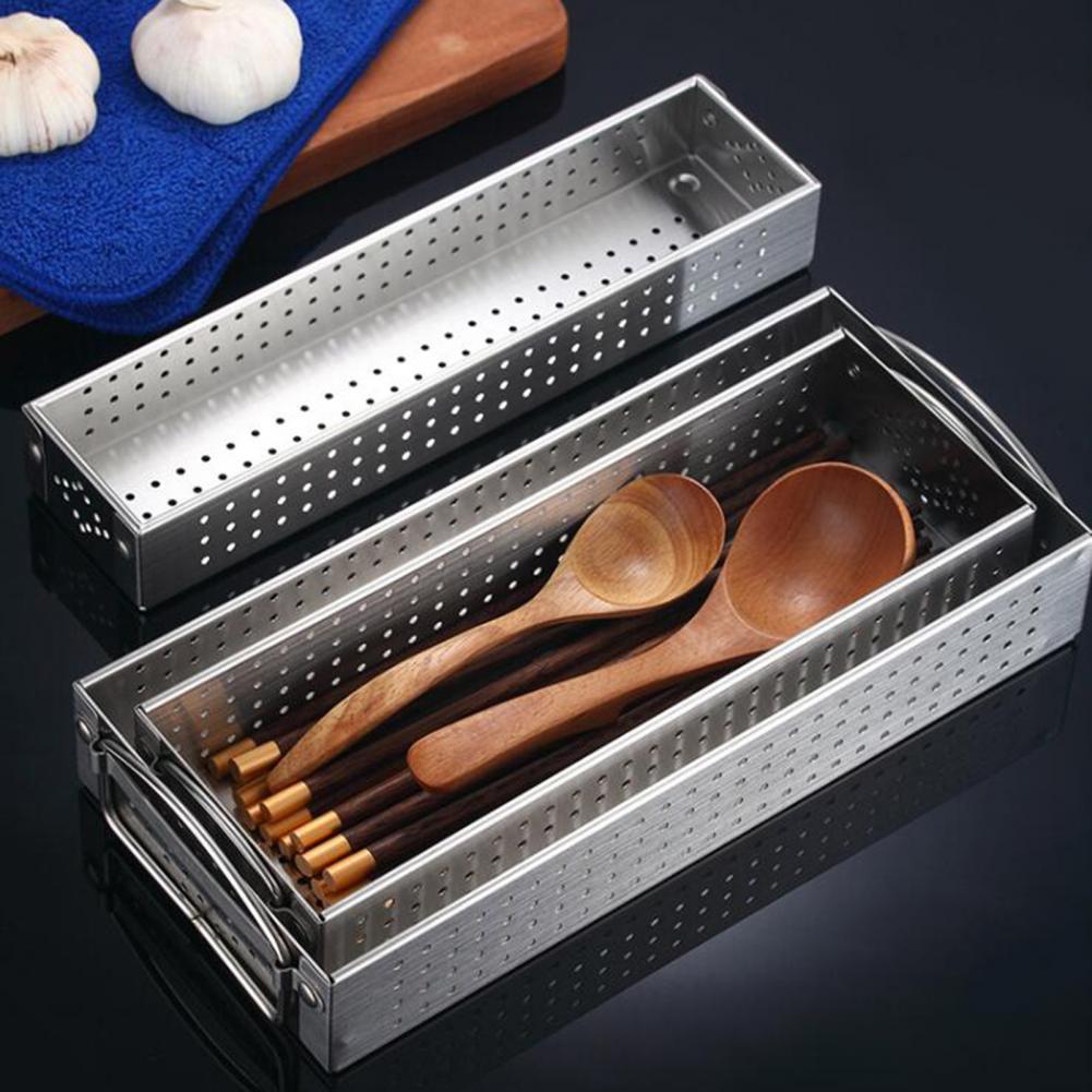 Fork Storage Frame Hollow Out Quick Drainage Metal Stainless Wire Tableware Storage Box Washable Cutlery Storage Basket
