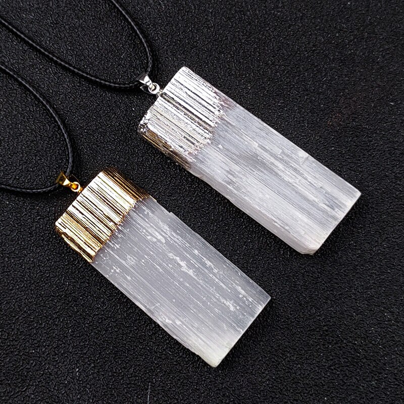 Selenite Crystal Hanger Ketting 18 "Goldtone Of Silvertone Coated White Crystal Unieke Sieraden