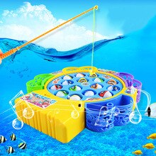 Fishing Game Toy Set Music Rotating Board 4 Fishing Poles Game for Children