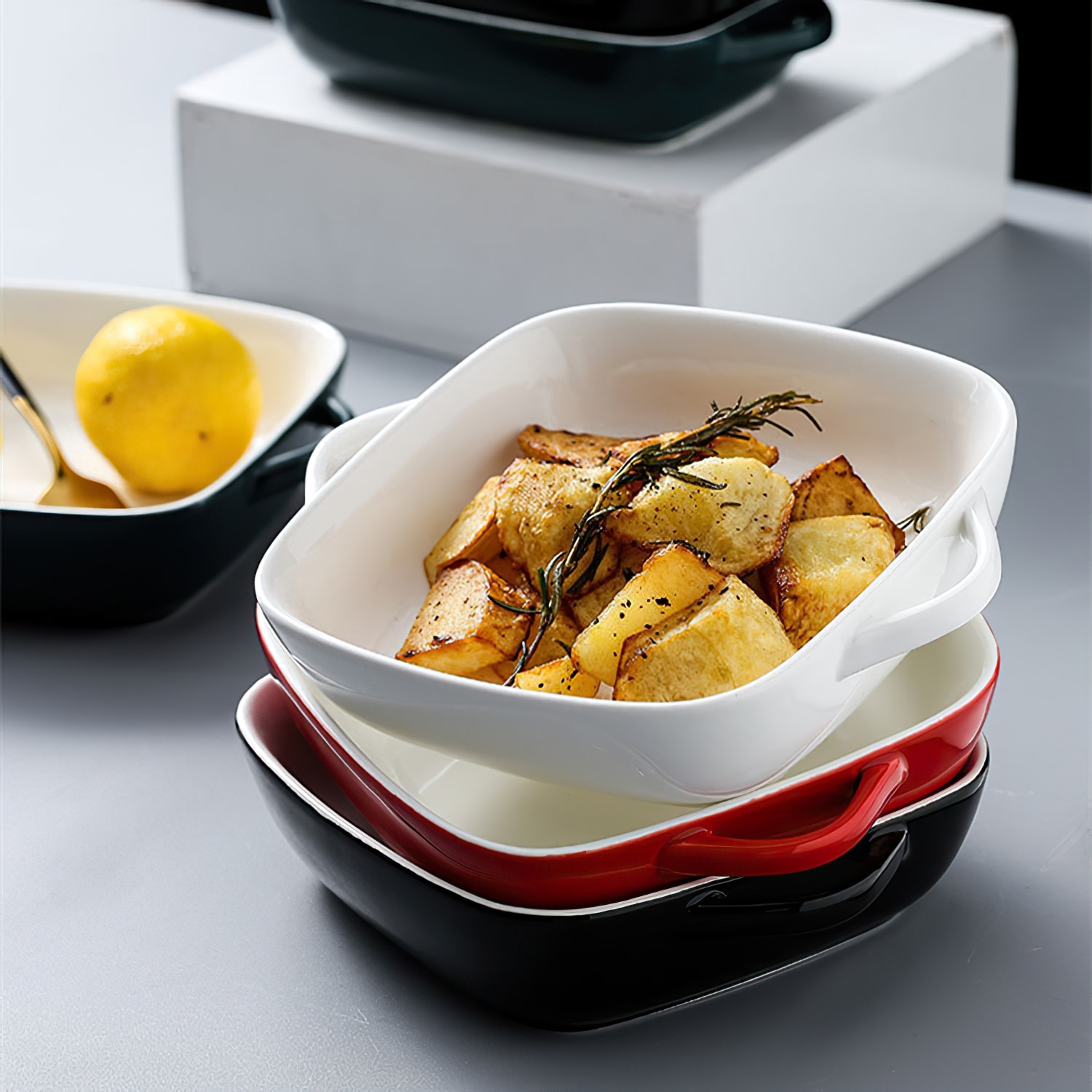 Multicolor Rectangular Binaural Ceramic Dish Household Kitchen Supplies Bone China Baking Pan Rice Bowl Oven Microwave Oven