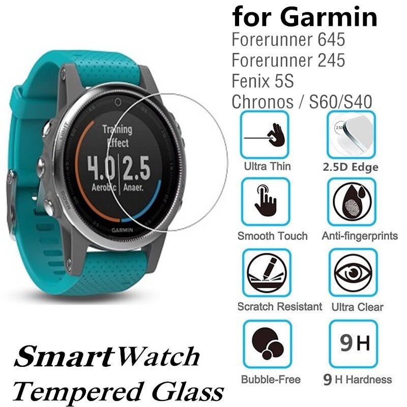 100PCS Gehard Glas voor Garmin Forerunner 245 Fenix 5S Smart Horloge Screen Protector Forerunner 645 Beschermende Film