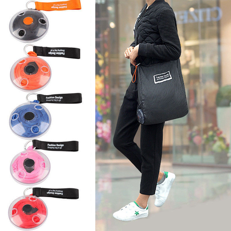 Portable Tote In Pouch Reusable Folding Eco Shopper Shopping Shoudler Bags Organizer with Carabiner Shopping Bag