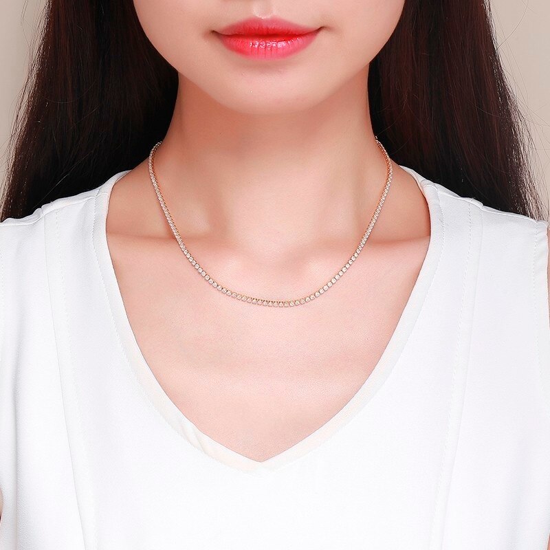 35cm+5cm 2mm gelbgoldene tennis-zirkonia-kette kurze choker-halskette für damen und mädchen schmuck collier collares kolye kette 14 "
