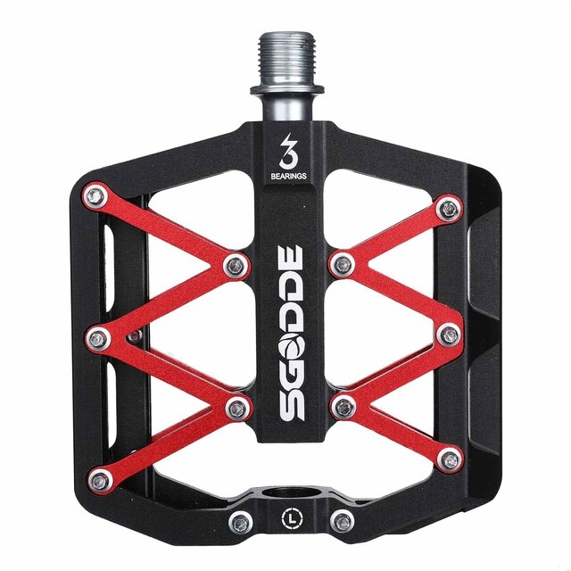 SGODDE Fahrrad Berg Legierung Pedale Plattform 3 Versiegelt Lager Ultraleicht Flachen, Nicht-Slip Outdoor Bikes Teile Radfahren Flache Pedale: black red