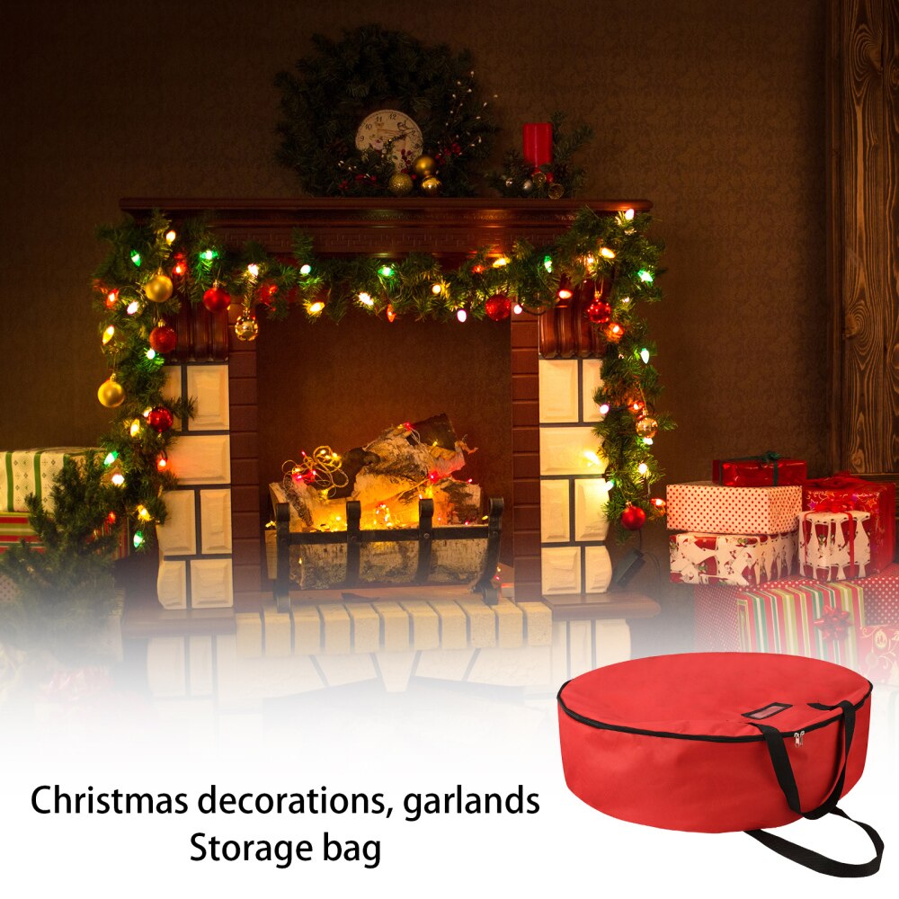 Foldable Round Christmas Wreath Oxford Cloth Storage Bag Durable Handles Easy To Carry Home Storage
