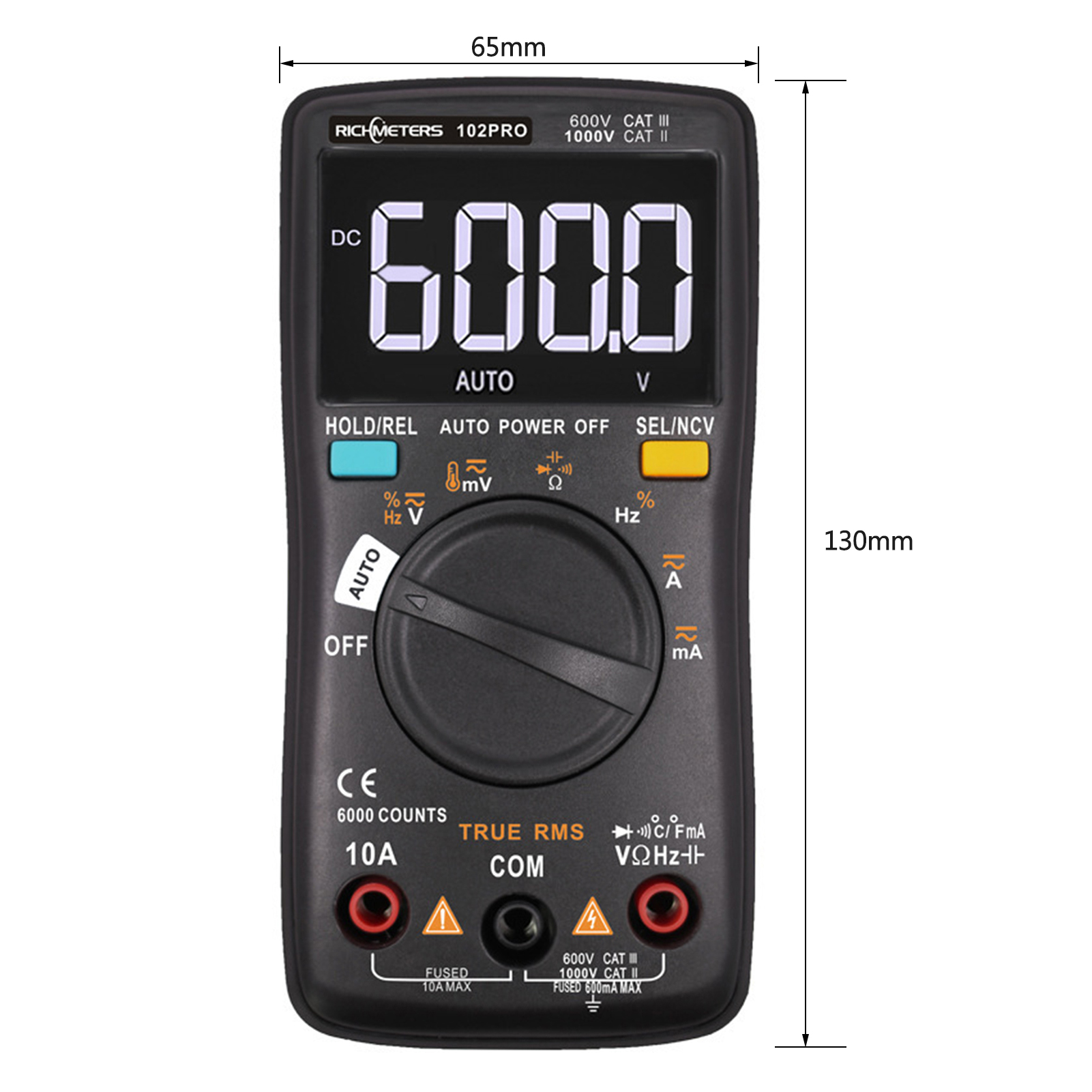 RM102Pro Auto Multimeter 6000 Telt Back Light Ac/Dc Ampèremeter Voltmeter Diode Weerstand Capacitancetemperature Tester