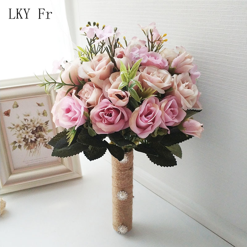 Lky fr bryllup buket blomster ægteskab tilbehør små brude buketter silke roser bryllup buketter til brudepiger dekoration