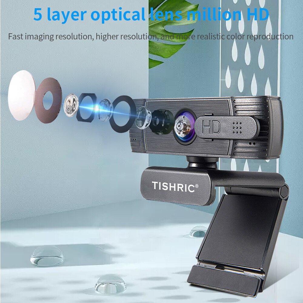 TISHRIC T200 Webcam Full HD 1080p videocamera Web con microfono riduzione del rumore per PC Laptop Webcam Autofocus