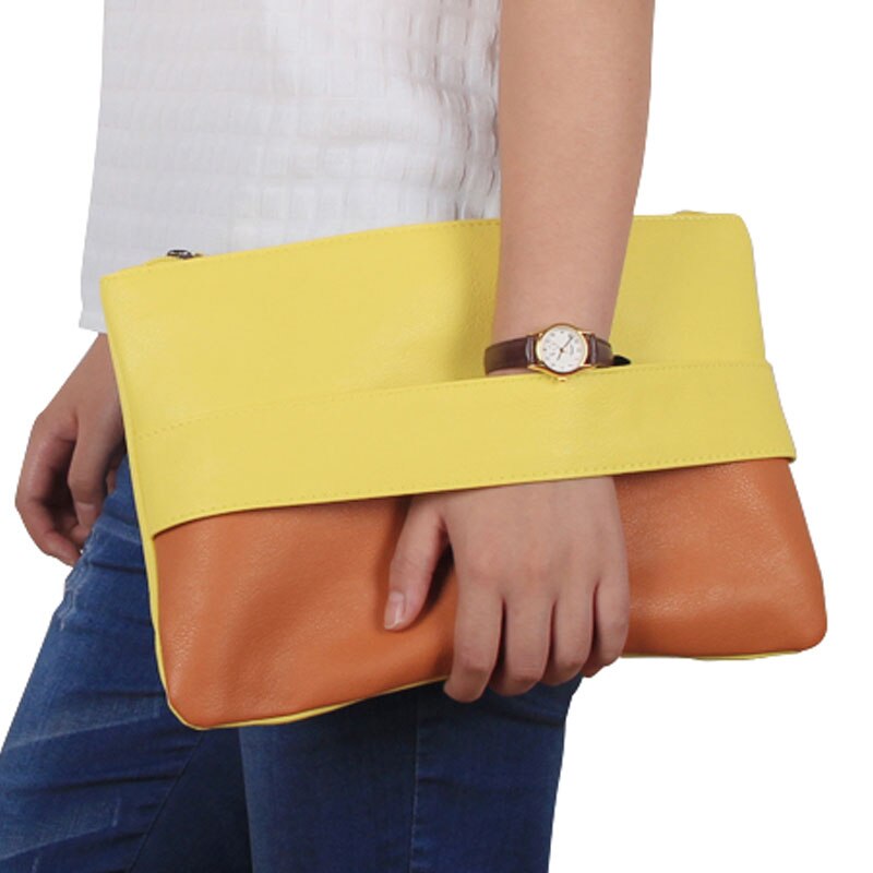 Candy Color Leather Women Bag Day Clutches Handbag Bolsa Feminina Wristlets Bags Ladies Casual Patchwork Wristlet Clutch: Yellow