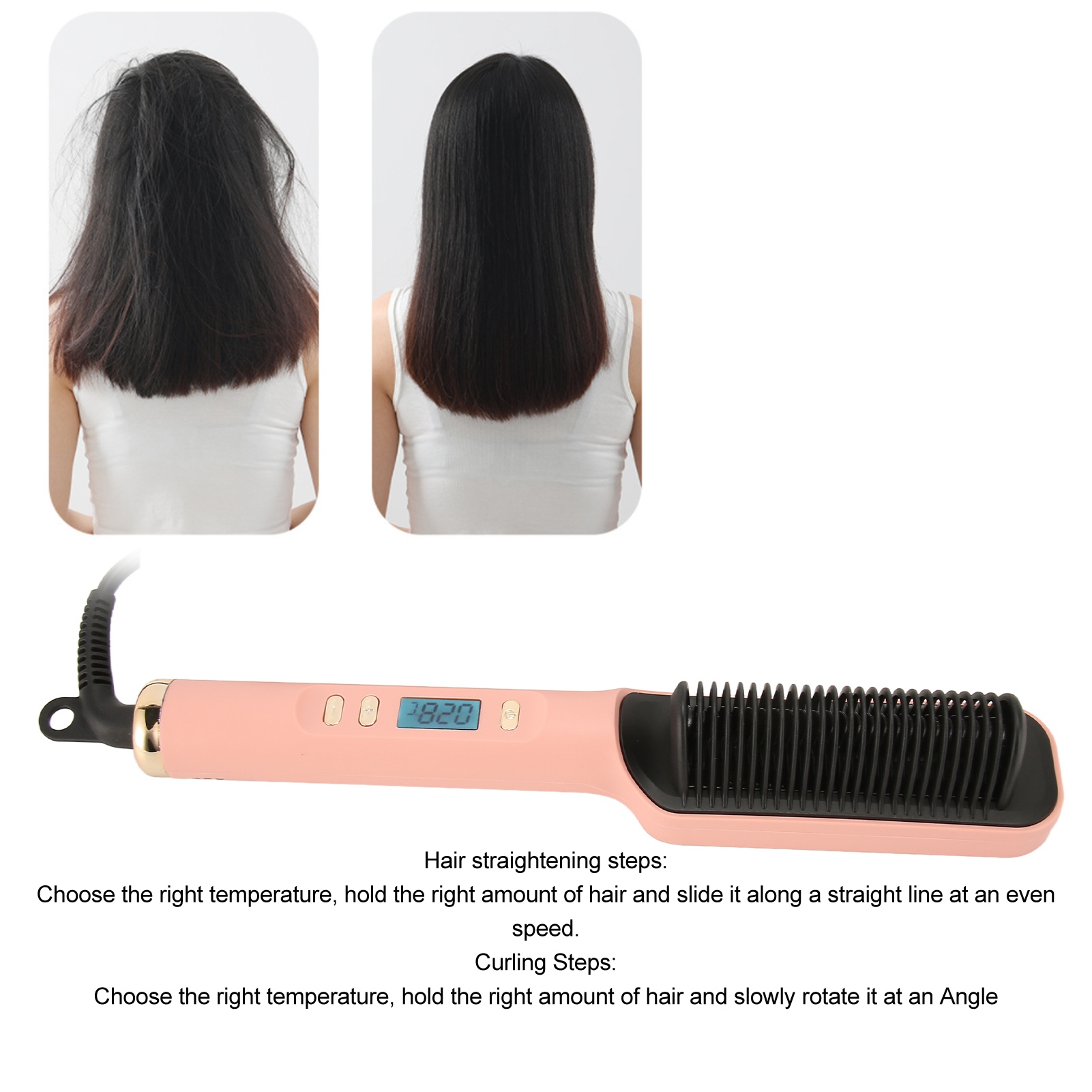 Ionic Hair Straightener Brush 35W Hair Straightening Brush Even Heating LCD Hair Straightener Brush for Home