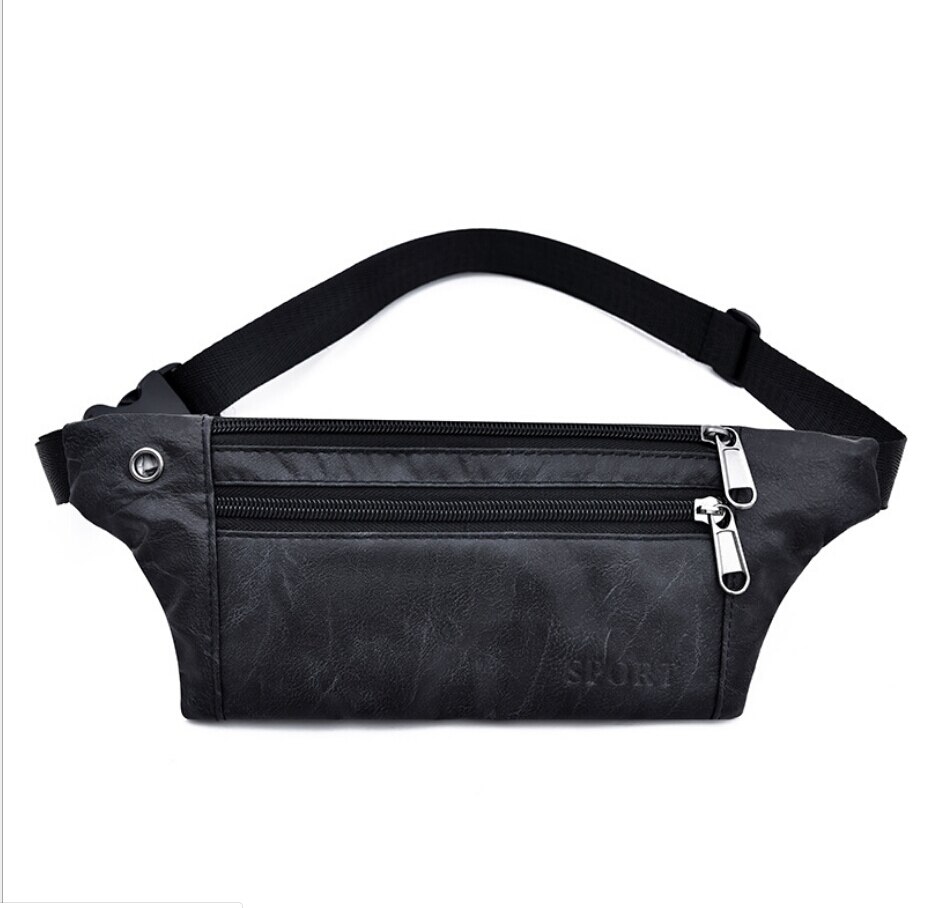 Men's Women PU Leather Vintage Waist Fanny Pouch Pack Travel Bum Bag Belt Bag Outdoor Camping Hiking Zip Bag UK: Black