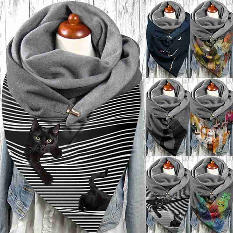 All-match casual kerstprint dikke warme sjaal rond kattenknoopsjaal voor dames kerst