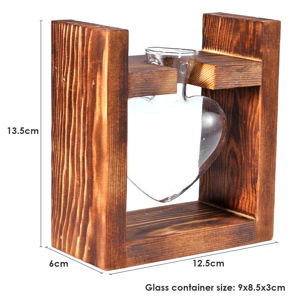 Glas och trä vas plantering terrarium bord skrivbord hydroponics växt bonsai blomkruka hängande krukor med trä bricka heminredning: D001
