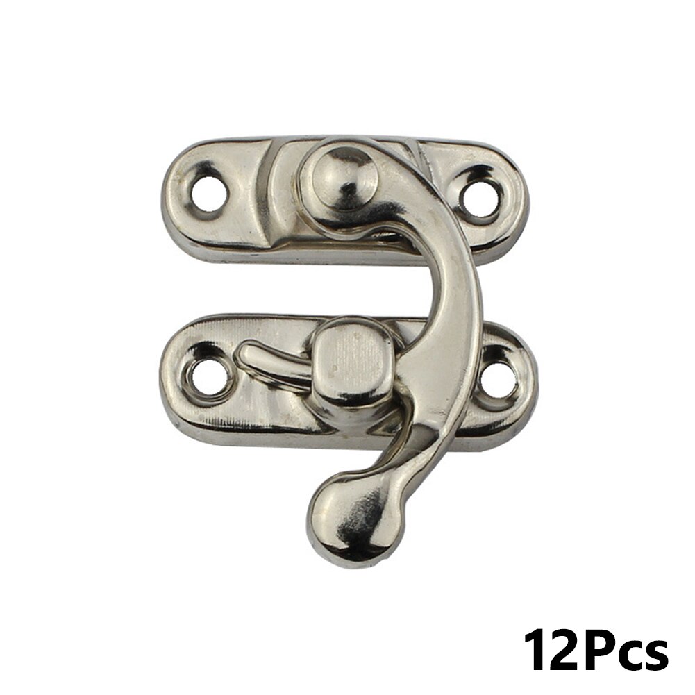 12x Mini Antique Bronze fer cadenas crochet serrure pour bijoux en laiton caisse en bois boîte + vis décoratif loquet boîte loquet moraillon: Silver Right hook