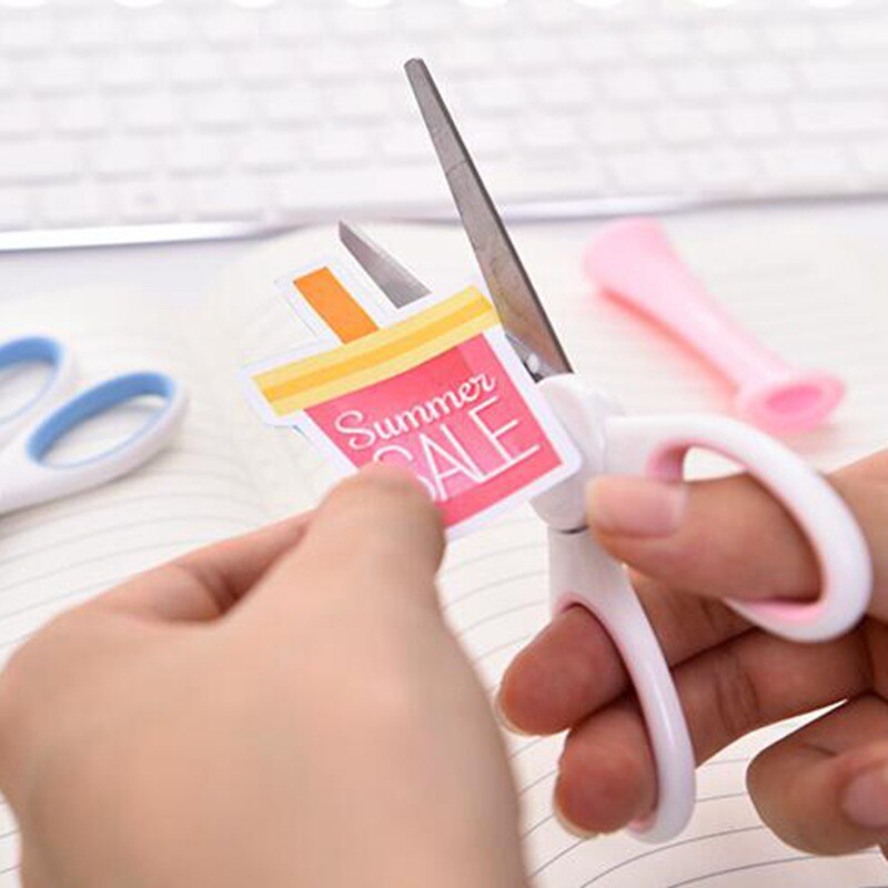 Kids School Scissors Cutting Scissors Safety With Protective Cover Cartoon Rabbit Scissors Paper Scrapbook Handmade DIY Craft