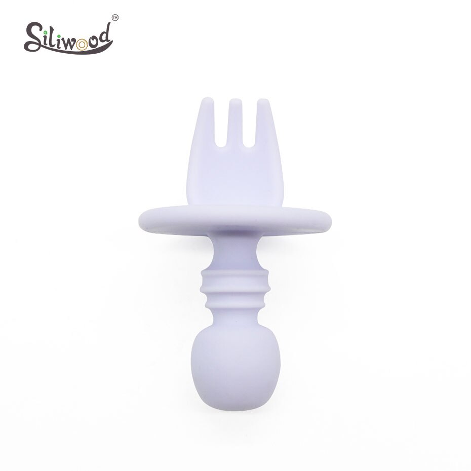 Kind Voeden Baby Bestek Houten Silicone Baby Veilig Voeden Zuigelingenvoeding Accessoires Cartoon Babyvoeding Lepel Vork: 1pc Purple Fork