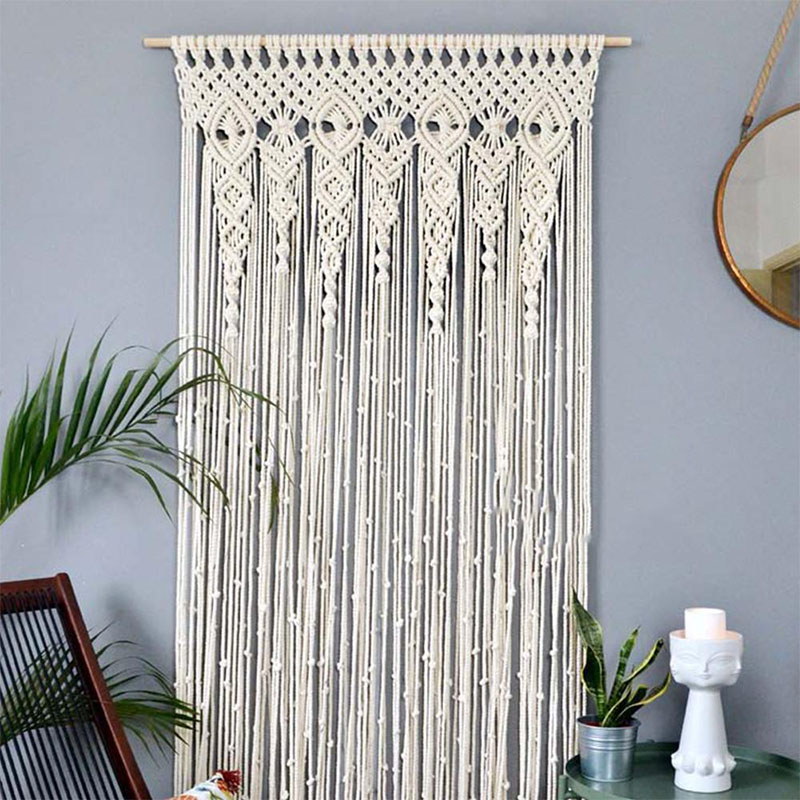 Cortina de puerta de macramé tejida a mano, tapiz bohemio para colgar en la pared, para el hogar, ventana, puerta, dormitorio, sala de estar, decoración de fondo de boda