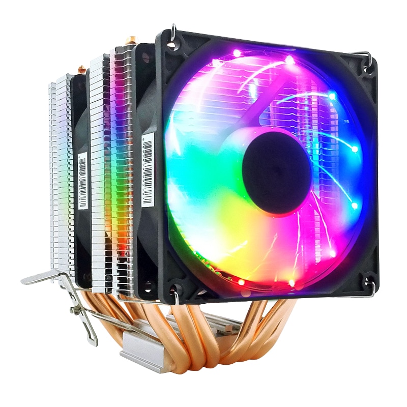 Sneeuwpop 4PIN Temperatuurregeling Cpu Koeler, 6 Koperen Buis Mute Dual Fan Cpu Koeler, geschikt Voor Amd Universele Koeler