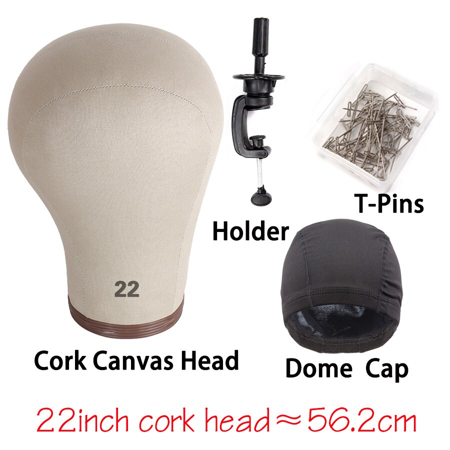 Alileader-Cabeza de bloque de lona de corcho suave para peluca, Kit de fabricación de pelucas, maniquí de , 21, 22, 23 y 24 pulgadas: 22 Cork Head Gift