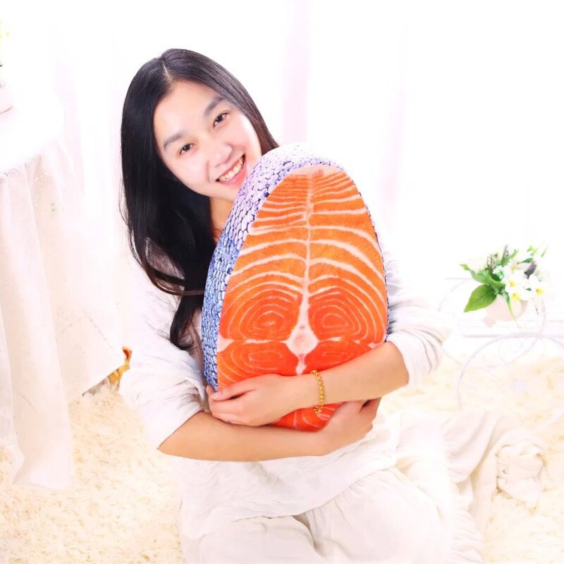 Plys legetøj pude fiskepude vaskbar underholdende simulering velsmagende laks fisk sushi pudepude hjem indretning  m020
