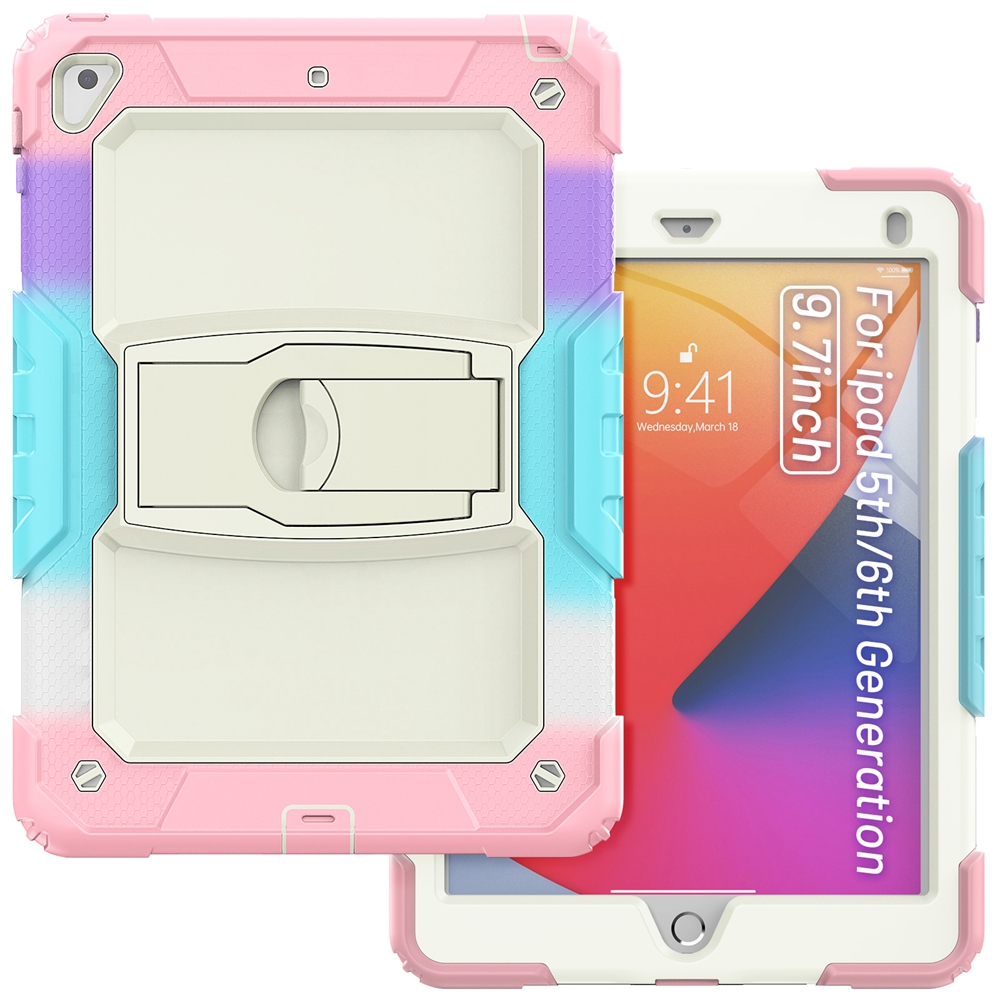 For Apple iPad 9.7 Air 2 Pro 9.7 A1566 A1822 A1893 Case Kids Safe Silicon PC Hybrid Shockproof Stand Tablet Cover: Orange