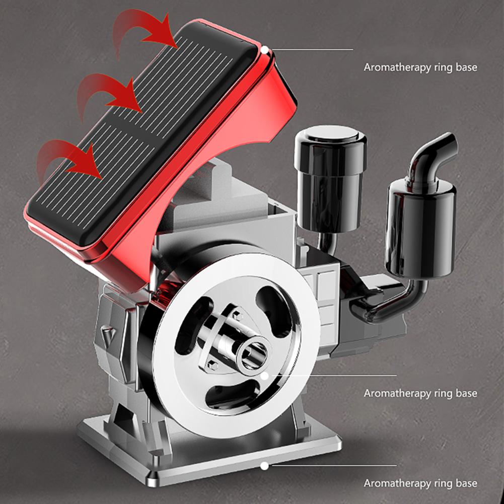 Autodiffuser op zonne-energie, luchtreiniger met gesimuleerde motor, roterende automatische aromatherapie luchtreiniger op zonne-energie